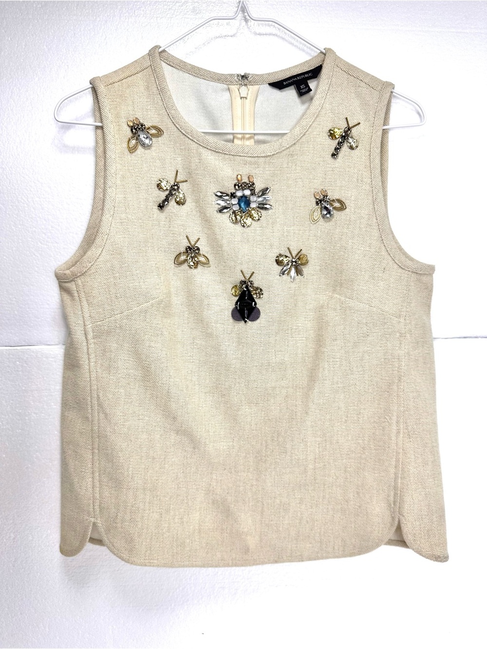 Banana Republic Linen Jeweled Embellished Insect Sleeveless Shell Top XS